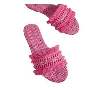 ZRHWSPD Ciabatte Paglia Donna Slides Hemp Front Toe Casual Shoes Straw Weaving(Rose red,35)