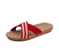 ZRHWSPD Ciabatte Paglia Donna Slippers Flat Sandals Linen Lightweight Casual(Red,44-45)