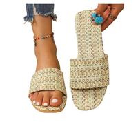 ZRHWSPD Ciabatte Paglia Donna Woman Rattan Cane Grass Weaving Shoes Vine Casual Slippers(Green,39)