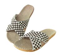 ZRHWSPD Ciabatte Paglia Donna Women Slippers Lightweight Shoes Fashion Linen Flat Sandals(Black,40-41)