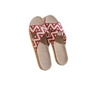 ZRHWSPD Ciabatte Paglia Donna Women's Flops Bottomed Slippers Cross Woven Rattan(Wine red,37-38)