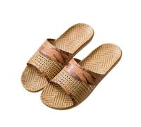 ZRHWSPD Ciabatte Paglia Donna Wooden Open Toe Silent Women Casual Rattan Grass Indoor Slippers(Coffee,37)