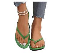 ZRHWSPD Ciabatte Paglia Donna Woven Beach Casual Shoes Comfortable Toe Flat Slippers(Green,39)