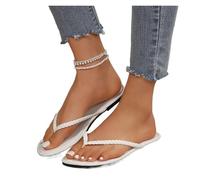ZRHWSPD Ciabatte Paglia Donna Woven Beach Casual Shoes Comfortable Toe Flat Slippers(WHITE,42)