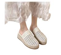 ZRHWSPD Ciabatte Paglia Donna Woven Slippers Women Shoes Slides Flats Platform Sandals Casual Flip Flop(Beige,37)
