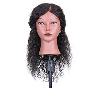 zroven Testa di manichino per capelli ricci Testa di formazione per parrucchiere per la messa in piega dei capelli Pratica Testa di treccia di capelli con capelli umani al 100%