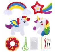ZRUEWOT Set da cucito per bambini a partire dai 6 anni in su, set da cucito per bambini, in feltro, con nuvola di unicorno, arcobaleno e a forma di stella, kit fai da te per ragazze, in cotone