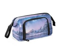 ZRWLUCKY Astucci per matite di grande capacità, astuccio portatile con cerniera per preppy Snow Mountain Satrry Via Lattea viola