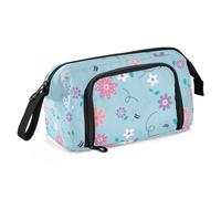 ZRWLUCKY Astuccio per matite di grande capacità, con scomparto per pennelli e astuccio, per ragazze adolescenti, motivo floreale, rosa, blu, alla moda, Floreale Rosa Blu Moda, Taglia unica, Cartoni