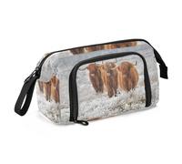 ZRWLUCKY Astuccio portapenne di grande capacità carino materiale scolastico con slot astucci per adulti per adulti scozzesi mucca delle Highland paesaggio invernale