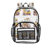 ZRWLUCKY Bambini Clear Zaino Per La Scuola Bambini Trasparente Zaino Per Le Ragazze Vedere Attraverso PVC Borsa Costruzione Veicoli Bianco, Edilizia Veicoli Bianco, Taglia Unica, Costruzione Veicoli