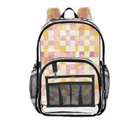 ZRWLUCKY Bambini Trasparente Zaini Per La Scuola Bambini Trasparente Zaino Per La Scuola Per Le Ragazze Adolescenti Trasparente Trasparente PVC Borsa Quadri Giallo Oro Rosa, Quadrati Giallo Oro Rosa