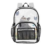 ZRWLUCKY Bambini Trasparente Zaini Trasparente Zaino Bambino Con Tasca Laterale Trasparente PVC Back Pack Gatti A pelo Corto Grigio, Taglia Unica Gatti a pelo Corto Grigio, Taglia Unica Gatti a pelo