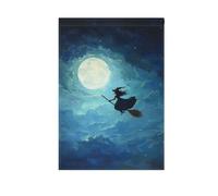 ZRWLUCKY Bandiera da giardino con strega volante e cielo illuminato dalla luna, 12 x 18 pollici, bandiere da giardino a doppia faccia per cortile, casa, piccole bandiere di decorazione