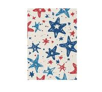 ZRWLUCKY Bandiera di benvenuto da giardino 28 x 40 pollici con stelle rosse, blu, sfondo beige, bandiere da giardino su due lati per esterni, patio, casa, prato, veranda, vacanze