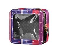 ZRWLUCKY Beauty case da viaggio con cuore viola e strisce, trasparente, impermeabile, borsa da toeletta da viaggio, organizer per il volo, cuore viola e strisce, Cuore viola e strisce