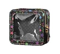 ZRWLUCKY Beauty case da viaggio con stelle luminose al neon colorate e trasparenti, con cerniera, piccola borsa per cosmetici per volare, Stelle luminose al neon colorate