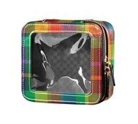 ZRWLUCKY Beauty case da viaggio impermeabile con motivo scozzese scozzese a strisce arcobaleno e bufalo scozzese, Striscia scozzese arcobaleno