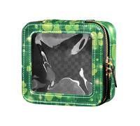 ZRWLUCKY Beauty case da viaggio trasparente con motivo a trifogli e stelle, per viaggi, trifogli e stelle, Quadrifogli di campagna e motivo a stelle