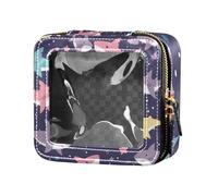 ZRWLUCKY Beauty case impermeabile da viaggio con pesce marino e stella, viola, trasparente, organizer per cosmetici, per volare, pesci marini e stelle, viola, Pesce di mare e stella viola