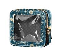 ZRWLUCKY Beauty case in pelle trasparente con farfalle e fiordaliso primaverile per donne, fiori e farfalle, colore foglia di tè, Farfalle Fiordaliso Primavera