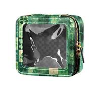 ZRWLUCKY Beauty case trasparente con trifoglio e quadrifoglio verde con cerniera, piccola borsa per cosmetici, per viaggi, trifoglio e quadri, verde, Trifoglio e Check Verde