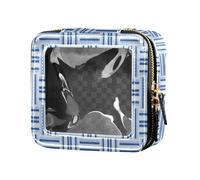 ZRWLUCKY Blu orizzontale e verticale Texture Mini Clear Makeup Bag Clear Toiletry Bag con cerniera Viaggio Cosmetic Case per il volo, Texture orizzontale e verticale blu