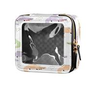 ZRWLUCKY Borsa da toilette in pelle trasparente con disegno di coccodrillo del fumetto Mini contenitori per il trucco per le donne, Design con coccodrillo in stile cartone