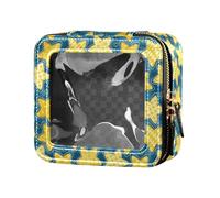 ZRWLUCKY Borsa da trucco carina gialla a cinque punte con stella e reticolo blu borsa da toilette trasparente borsa organizer in pelle per volare, Stella gialla a cinque punte e reticolo blu