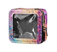 ZRWLUCKY Borsa da trucco da viaggio in pelle trasparente con pois colorati astratti per articoli da toeletta borsa organizer in pelle per donne, punto colorato astratto, Astratto Colorato Dot