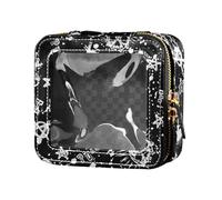 ZRWLUCKY Borsa da trucco trasparente astratta con teschio punk bianco felice Halloween borsa da toilette portatile organizer per il volo, astratto bianco punk teschio felice Halloween