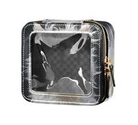 ZRWLUCKY Borsa per il trucco da donna con stampa di gatti dei cartoni animati, colore nero, con cerniera, per la cura della pelle, cartone animato, gatti, paura, nero