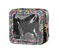 ZRWLUCKY Borsa per il trucco trasparente con motivo a fiori di prato di mezza estate piccola borsa da toilette organizer per donne, Fioritura Midsummer Meadow Pattern Fiori