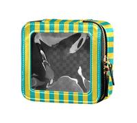 ZRWLUCKY Borsa per trucco trasparente a righe blu foglia di tè per borsa da viaggio borsa da toilette organizer per il trucco per viaggiare, striscia verde acqua blu