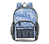 ZRWLUCKY Clear Kids Zaini Per La Scuola Trasparente Zaino Per La Scuola Media Per Le Ragazze Trasparente Trasparente Trasparente Pesante Borsa Fiore e Bianco Sfondo Blu, Fiore e Bianco Sfondo Blu, Uno