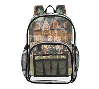 ZRWLUCKY Clear School Zaini Per Bambini Trasparenti Zaini Per La Scuola Con Tasca Laterale PVC Trasparente Borsa Castello e Scheletro danzante, Castello e Danza Scheletro, Taglia Unica, Castello e