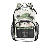 ZRWLUCKY Clear Zaino per Scuola Zaino per Scuola Trasparente Con Tasca Laterale Trasparente PVC Zaino Carino Panda Trifoglio, Carino Panda Trifoglio, Taglia Unica Carino Panda Clover, Taglia Unica