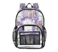 ZRWLUCKY Clear Zaino Trasparente Bambini Zaini Per La Scuola Per Le Ragazze Adolescenti Trasparente PVC Per Gatti Angora Viola, Gatti Angora Viola, Taglia Unica, Gatti Angora Viola, Taglia Unica