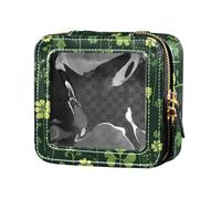 ZRWLUCKY Clover - Trousse da viaggio con cerniera, colore: nero e verde, con motivo trifoglio nero e verde, Trifoglio Nero e Verde