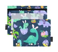 ZRWLUCKY Dino Happy Easter Egg Hunt Party Sweet 3 anelli raccoglitori astuccio 2 pz cartelle di file per ufficio esame cerniera borsa cancelleria