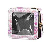ZRWLUCKY Divertente borsa per il trucco trasparente con teschi innamorati di pesca e viola, impermeabile, con cerniera, per viaggi, teschi divertenti amore pesca e viola modello