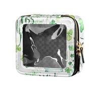 ZRWLUCKY Fresca Clover modello verde trasparente mini borsa per trucco in pelle borsa da toilette mini contenitori per trucco per viaggi, freschezza trifoglio modello verde, Freschezza Trifoglio