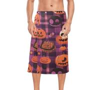 ZRWLUCKY Halloween Viola Buffalo Plaid Stripes Zucca Mens Asciugamano Wrap 60 '' x 28 '' Elastico in vita Dopo Doccia Wrap Dopo Doccia Sauna
