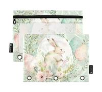 ZRWLUCKY Happy Easter Egg Festive Bunny Rabbit 3 raccoglitori ad anelli astuccio 2 pz cartelle di file per ufficio esame cerniera borsa cancelleria