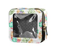 ZRWLUCKY Happy Easter Egg Flowers Watercolor Pattern Mini Clear Makeup Bag in pelle trasparente Borsa da toilette piccola borsa cosmetica per donna, Felice uovo di Pasqua fiori acquerello modello