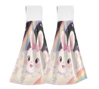 ZRWLUCKY Happy Rabbit - Asciugamano da bagno con anello, 2 pezzi, morbidi e assorbenti