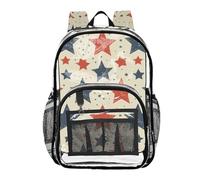 ZRWLUCKY Kid Clear Zaino Bambini Trasparente Zaini Per Ragazze Ragazzi Trasparente Borsa Heavy Duty Elementi Stella Rosso e Nero, Elementi Stella Rosso e Nero, Taglia Unica, Elementi Stella Rosso e