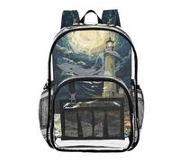 ZRWLUCKY Kid Clear Zaino Bambini Trasparente Zaino Per La Scuola Per Ragazze Adolescenti Vedere Attraverso PVC Tasche Faro Costa, Faro Mare, Taglia Unica, Faro al mare, Taglia Unica, Faro in riva al