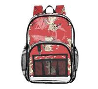 ZRWLUCKY Kid Clear Zaino per la Scuola per Ragazze Trasparente PVC Tasche Gatti e Cuore Rosso, Gatti e Cuore Rosso, Taglia Unica Gatti e Cuore Rosso, Taglia Unica, Gatti e Cuore Rosso, One Size