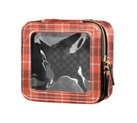 ZRWLUCKY Living Coral Tartan Senza Cuciture Modello Trasparente Make Up Bag Beauty Bag Borsa in Pelle per Donna, Vivere Coral Tartan Seamless Pattern